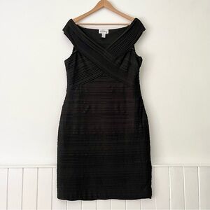 Joseph Ribkoff Off The Shoulder V-Neck Pintuck Pleated Cocktail Dress Size 18
